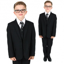 Boys Black 5 Piece Slim Fit Suit